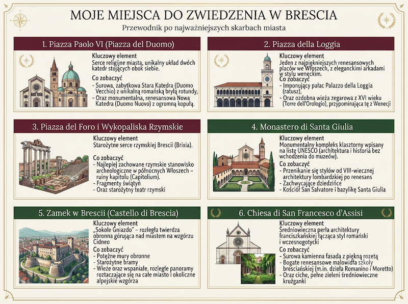 Infografika przedstawiająca główne atrakcje Brescia